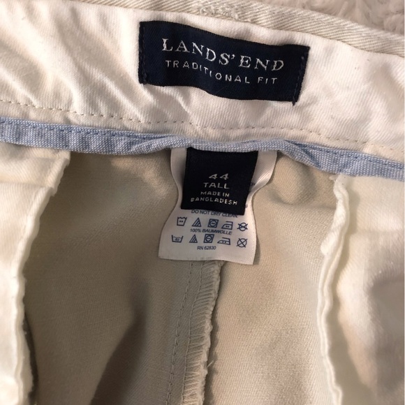Lands End Traditional Fit Chino Khaki Pants 44 Tall x 33 Flat Front Bootcut - Picture 3 of 4